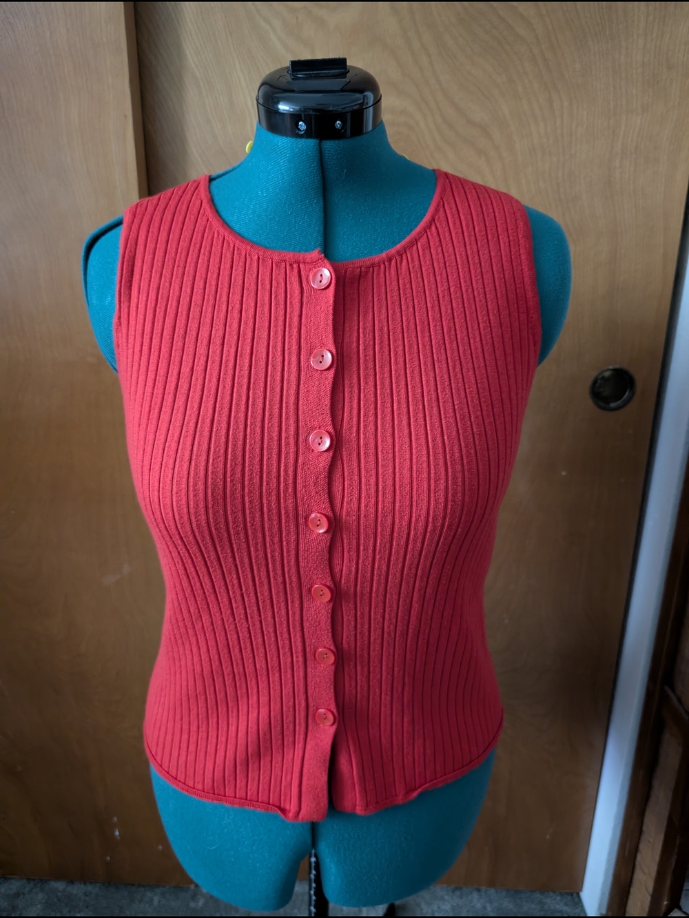 a new day Red Ribbed Button-Front Tank Top